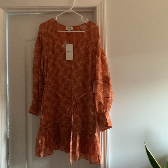 Joie‎ Women's Bree orange caramel multi Mini Silk long sleeve Dress size 4 - Picture 11 of 14